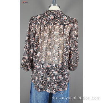 Ladie&#39;s Chiffon Print Long Sleeve Shirt